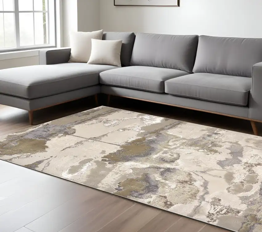 Gray and Ivory Abstract Non Skid Area Rug Photo 1
