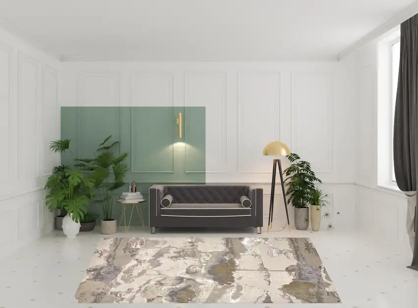Gray Ivory And Gold Abstract Stain Resistant Area Rug Photo 2