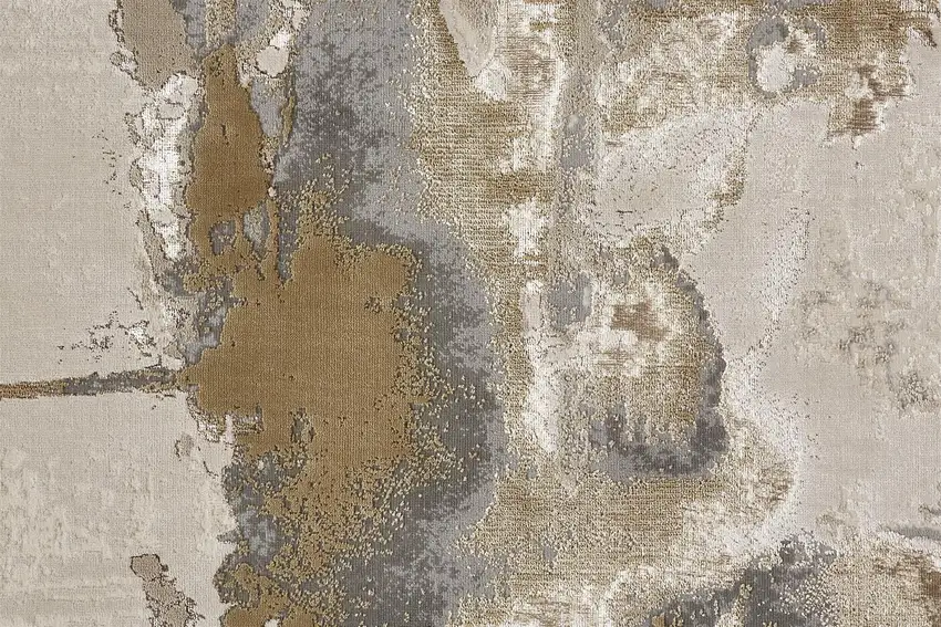 Gray Ivory And Gold Abstract Stain Resistant Area Rug Photo 4