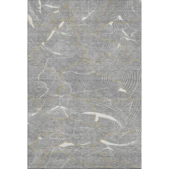 Gray Ivory And Gold Abstract Washable Area Rug With UV Protection Photo 1