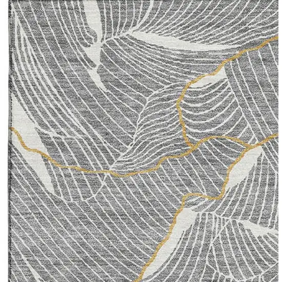 Gray Ivory And Gold Abstract Washable Area Rug With UV Protection Photo 2