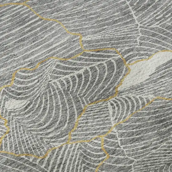 Gray Ivory And Gold Abstract Washable Area Rug With UV Protection Photo 9