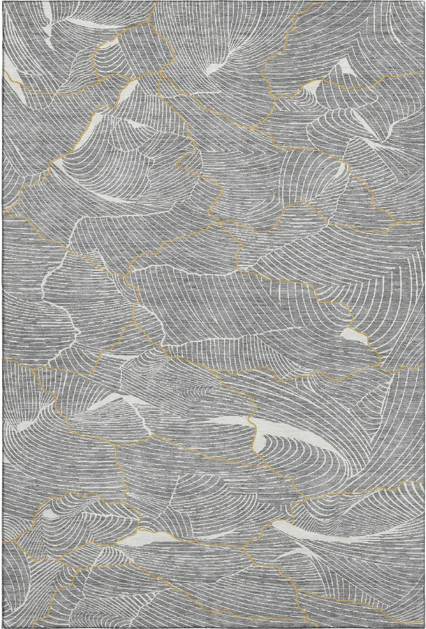 Gray Ivory And Gold Abstract Washable Area Rug With UV Protection Photo 1
