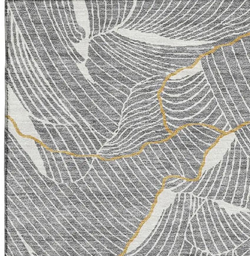 Gray Ivory And Gold Abstract Washable Area Rug With UV Protection Photo 2