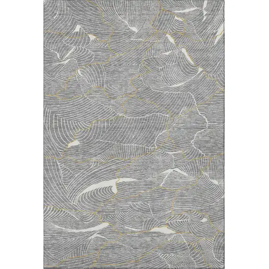 Gray Ivory And Gold Abstract Washable Area Rug With UV Protection Photo 3