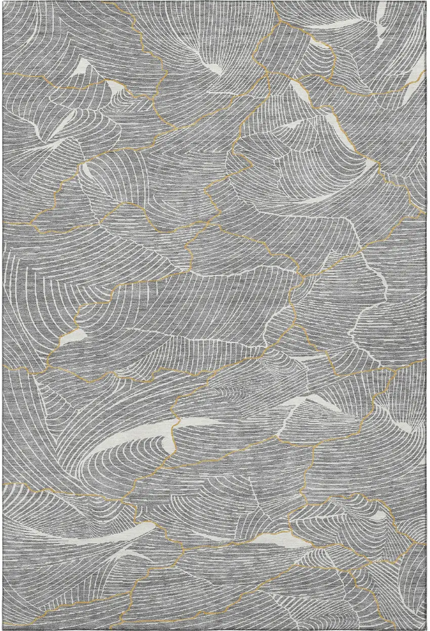 Gray Ivory And Gold Abstract Washable Area Rug With UV Protection Photo 3