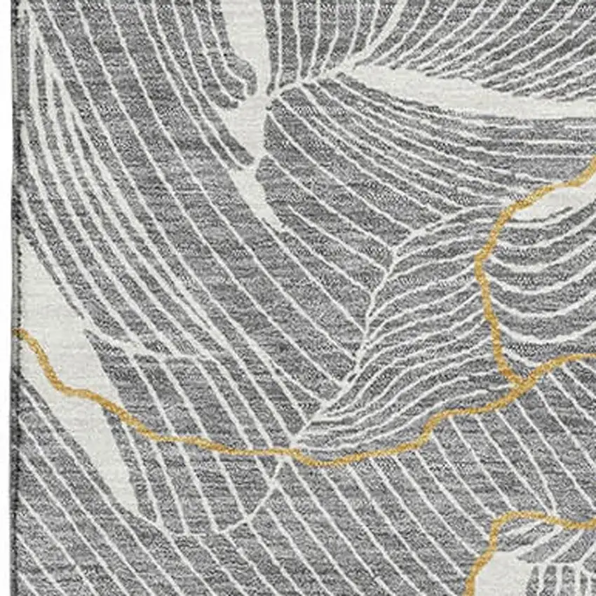 Gray Ivory And Gold Abstract Washable Area Rug With UV Protection Photo 2