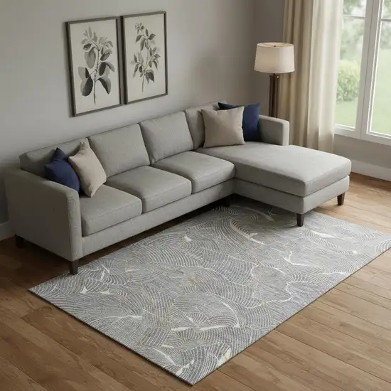 Gray Ivory And Gold Abstract Washable Area Rug With UV Protection Photo 2