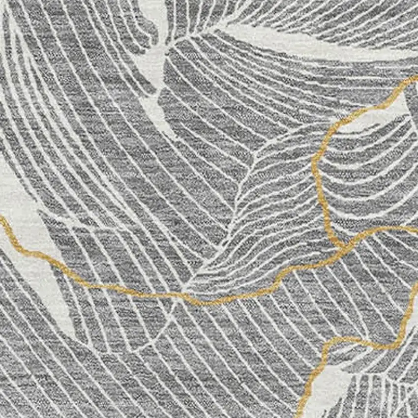 Gray Ivory And Gold Abstract Washable Area Rug With UV Protection Photo 2