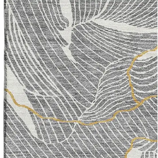 Gray Ivory And Gold Abstract Washable Area Rug With UV Protection Photo 2