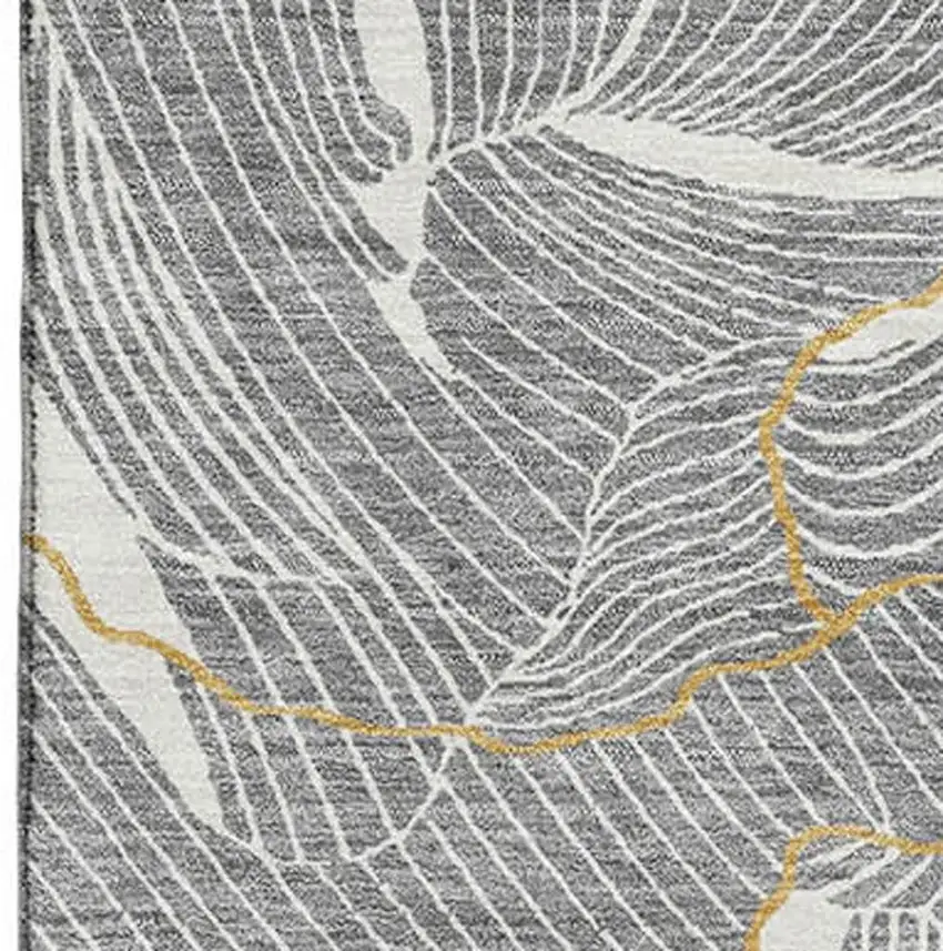 Gray Ivory And Gold Abstract Washable Area Rug With UV Protection Photo 2