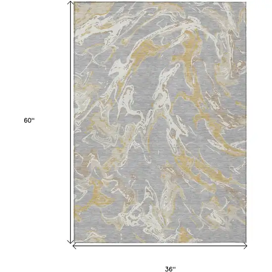 Gray Ivory And Gold Abstract Washable Indoor Outdoor Area Rug Photo 3