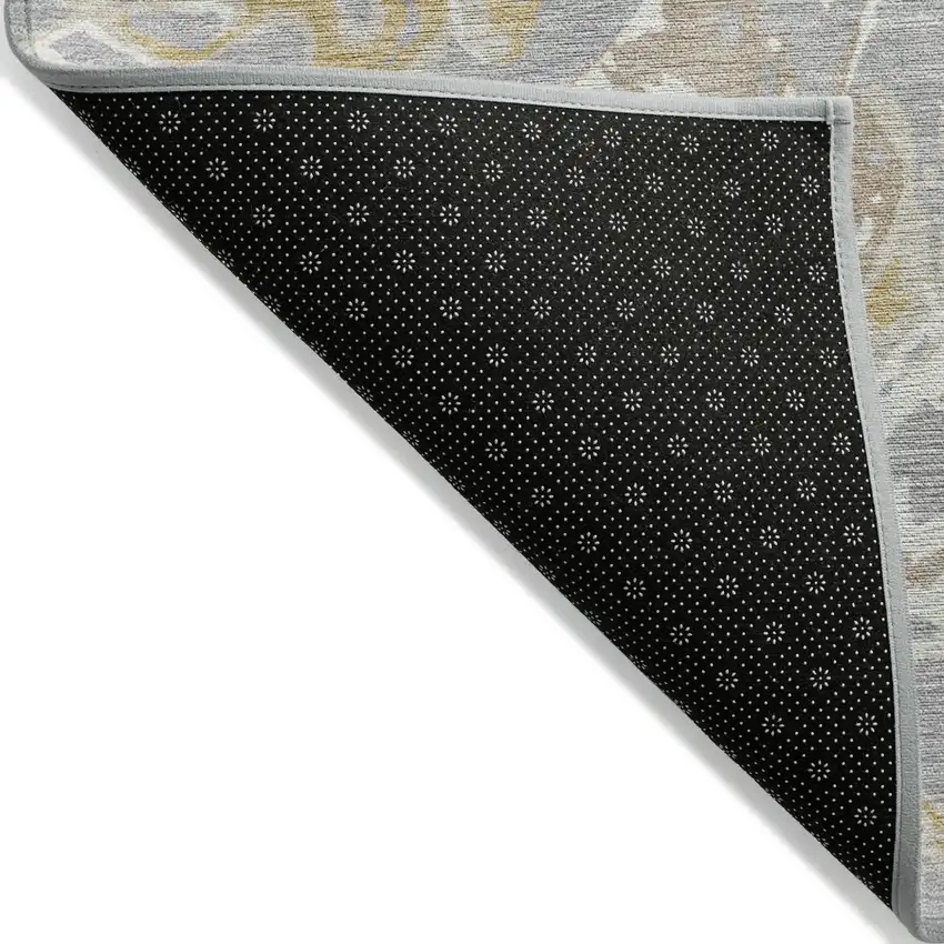 Gray Ivory And Gold Abstract Washable Indoor Outdoor Area Rug Photo 4
