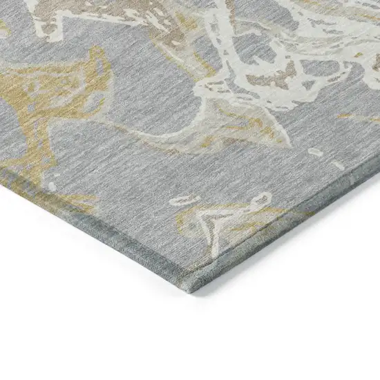 Gray Ivory And Gold Abstract Washable Indoor Outdoor Area Rug Photo 5