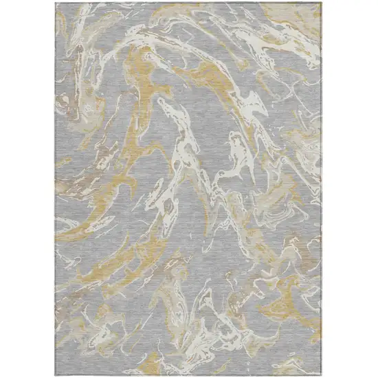 Gray Ivory And Gold Abstract Washable Indoor Outdoor Area Rug Photo 8