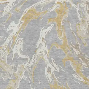 Photo of Gray Ivory And Gold Abstract Washable Indoor Outdoor Area Rug