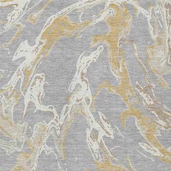 Gray Ivory And Gold Abstract Washable Indoor Outdoor Area Rug Photo 7
