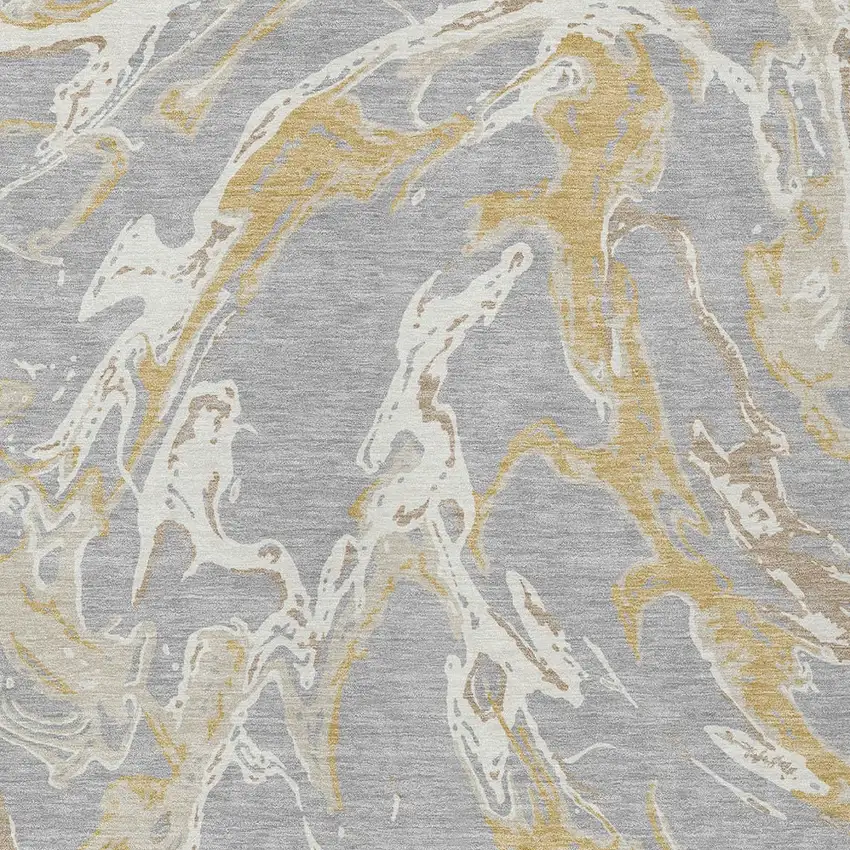 Gray Ivory And Gold Abstract Washable Indoor Outdoor Area Rug Photo 7