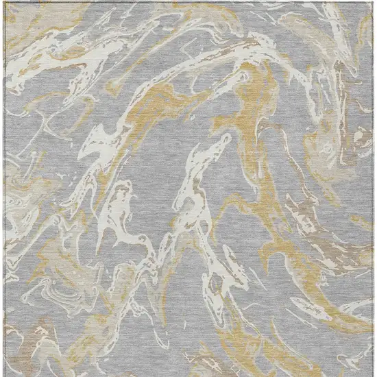 Gray Ivory And Gold Abstract Washable Indoor Outdoor Area Rug Photo 7