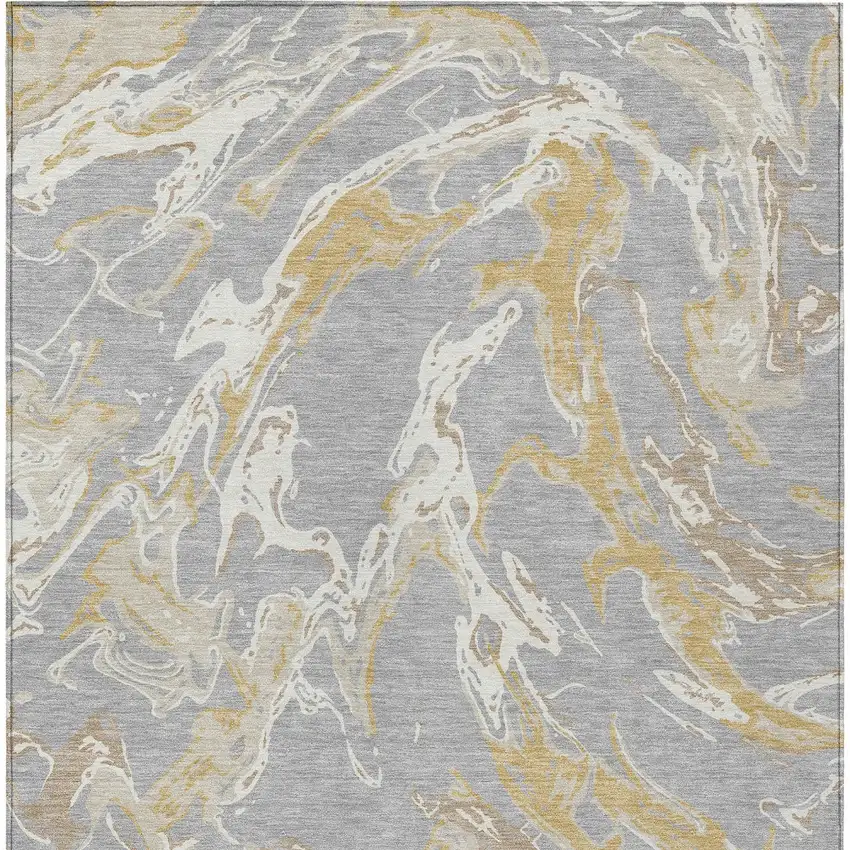 Gray Ivory And Gold Abstract Washable Indoor Outdoor Area Rug Photo 7