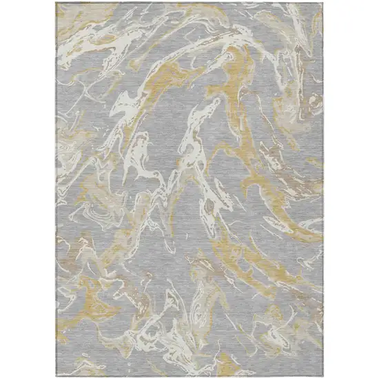 Gray Ivory And Gold Abstract Washable Indoor Outdoor Area Rug Photo 2