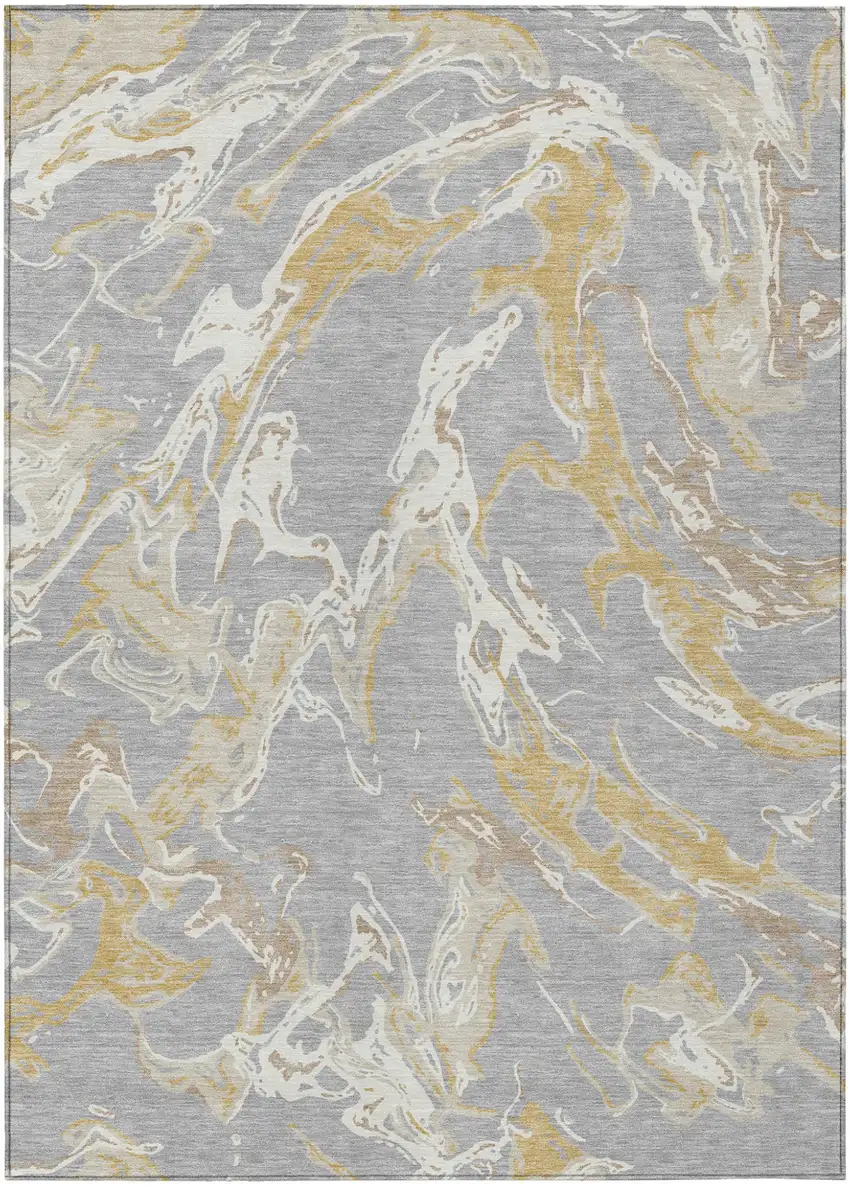 Gray Ivory And Gold Abstract Washable Indoor Outdoor Area Rug Photo 2