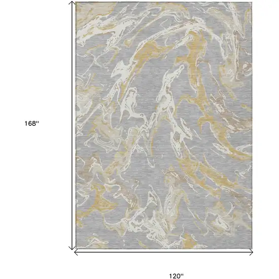 Gray Ivory And Gold Abstract Washable Indoor Outdoor Area Rug Photo 3