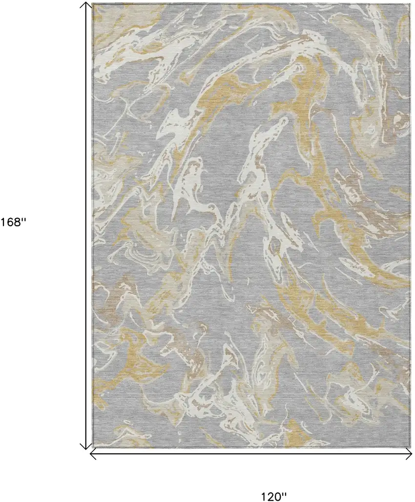 Gray Ivory And Gold Abstract Washable Indoor Outdoor Area Rug Photo 3