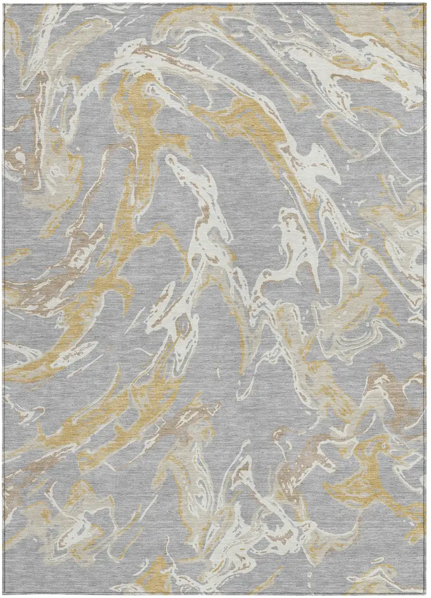 Gray Ivory And Gold Abstract Washable Indoor Outdoor Area Rug Photo 8