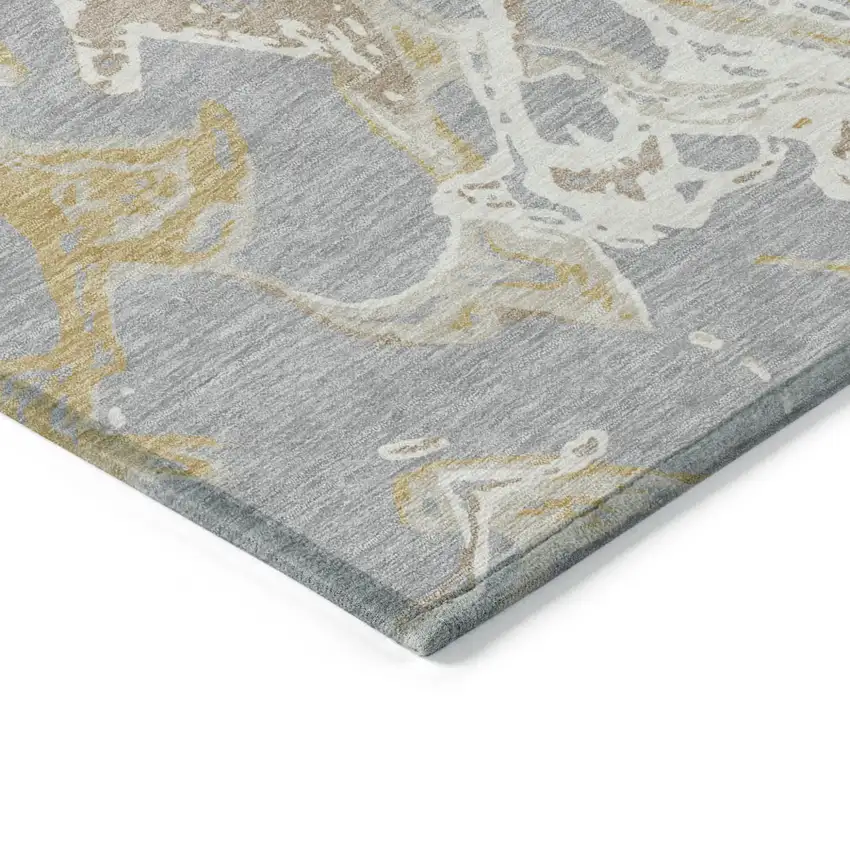 Gray Ivory And Gold Abstract Washable Indoor Outdoor Area Rug Photo 5