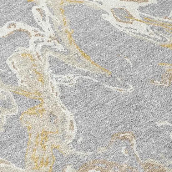 Gray Ivory And Gold Abstract Washable Indoor Outdoor Area Rug Photo 6