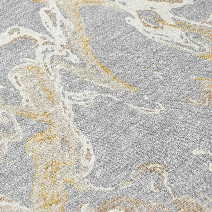 Gray Ivory And Gold Abstract Washable Indoor Outdoor Area Rug Photo 6