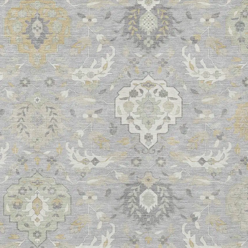 Gray Ivory And Gold Damask Washable Indoor Outdoor Area Rug Photo 7