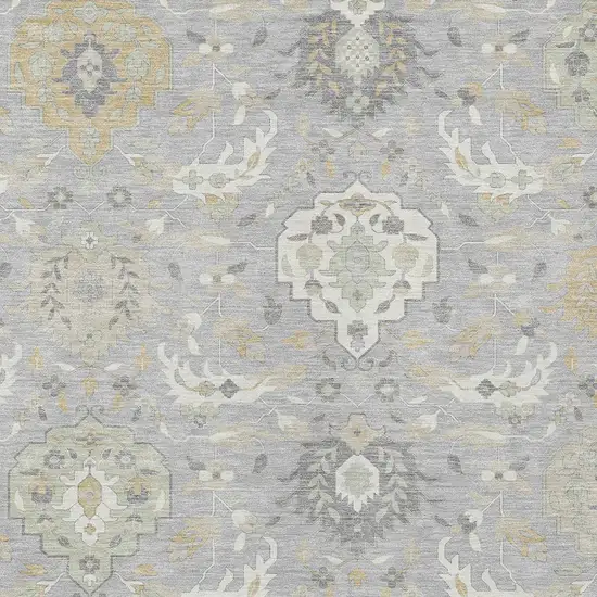 Gray Ivory And Gold Damask Washable Indoor Outdoor Area Rug Photo 7