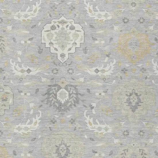 Gray Ivory And Gold Damask Washable Indoor Outdoor Area Rug Photo 7