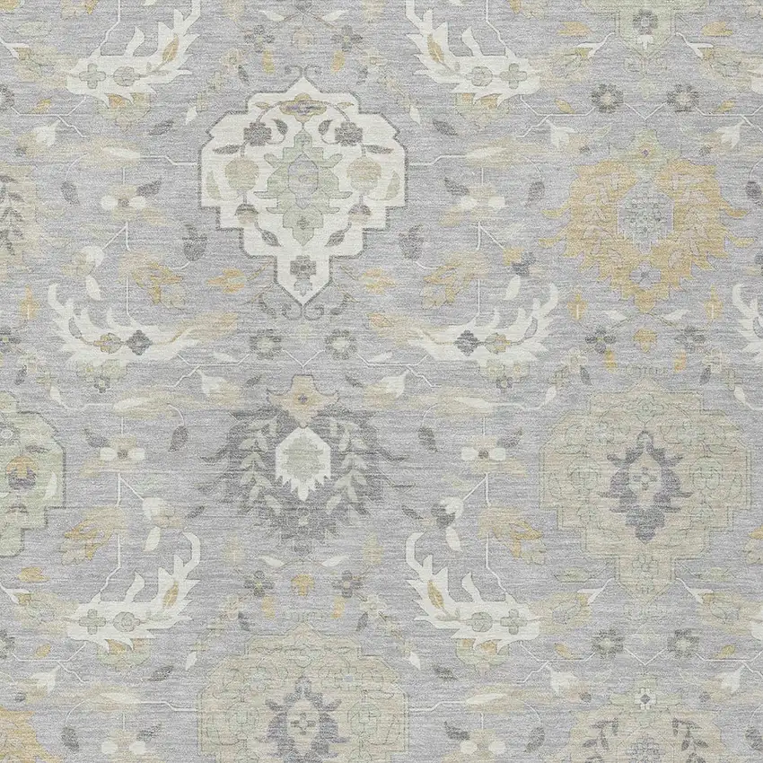 Gray Ivory And Gold Damask Washable Indoor Outdoor Area Rug Photo 7