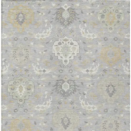 Gray Ivory And Gold Damask Washable Indoor Outdoor Area Rug Photo 8