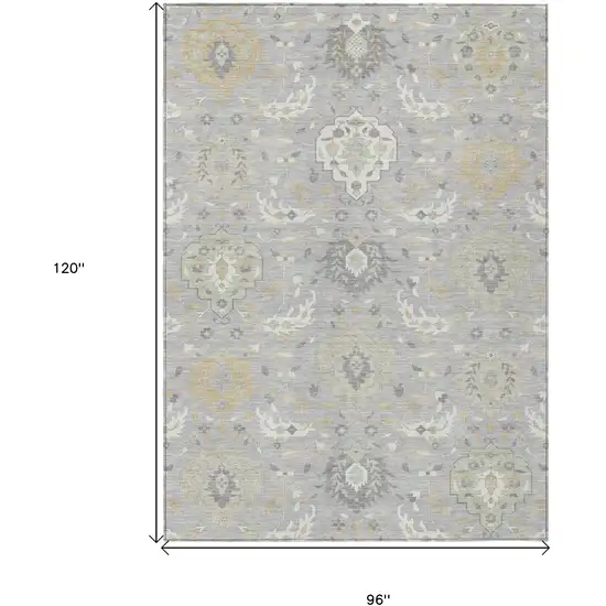 Gray Ivory And Gold Damask Washable Indoor Outdoor Area Rug Photo 3