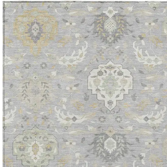 Gray Ivory And Gold Damask Washable Indoor Outdoor Area Rug Photo 7