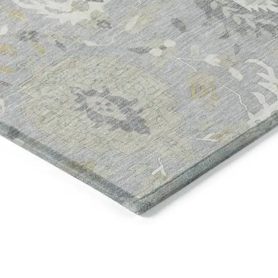 Gray Ivory And Gold Damask Washable Indoor Outdoor Area Rug Photo 5