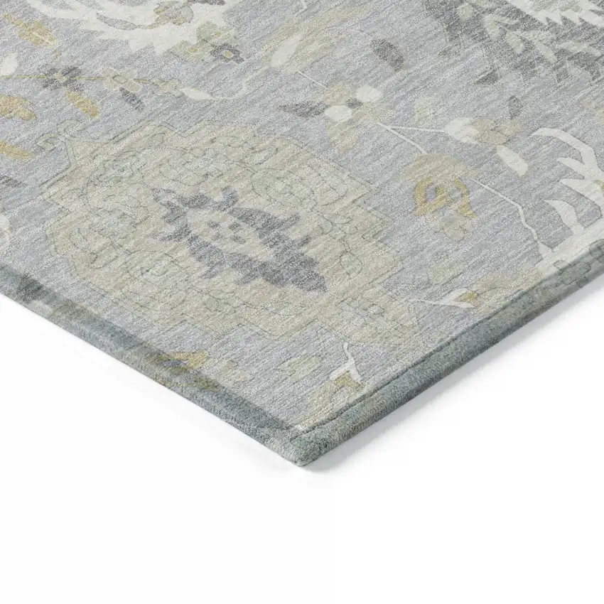 Gray Ivory And Gold Damask Washable Indoor Outdoor Area Rug Photo 5