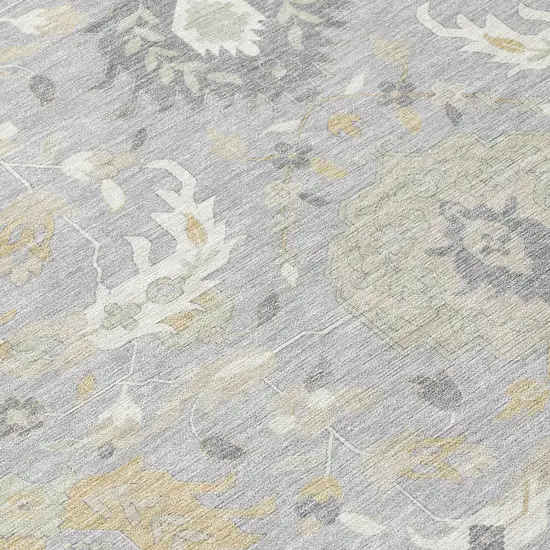 Gray Ivory And Gold Damask Washable Indoor Outdoor Area Rug Photo 6