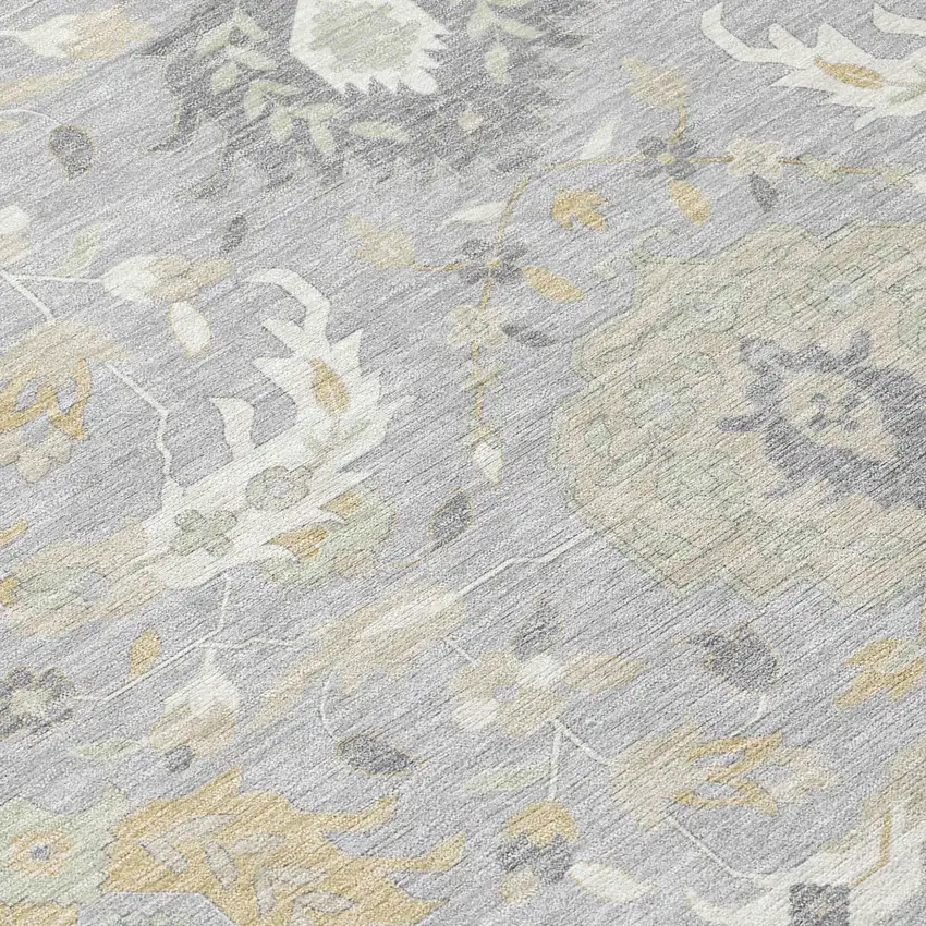 Gray Ivory And Gold Damask Washable Indoor Outdoor Area Rug Photo 6
