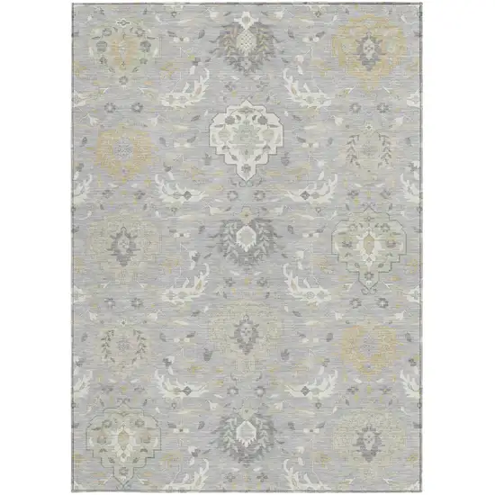 Gray Ivory And Gold Damask Washable Indoor Outdoor Area Rug Photo 7