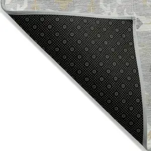Photo of Gray Ivory And Gold Damask Washable Indoor Outdoor Area Rug