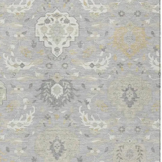 Gray Ivory And Gold Damask Washable Indoor Outdoor Area Rug Photo 7