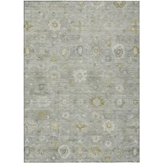 Gray Ivory And Gold Damask Washable Indoor Outdoor Area Rug Photo 3