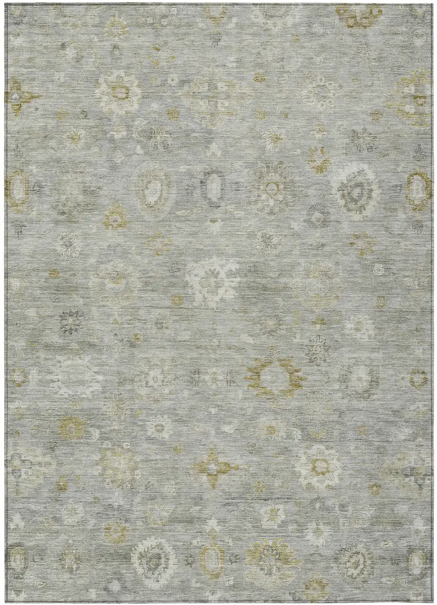 Gray Ivory And Gold Damask Washable Indoor Outdoor Area Rug Photo 3