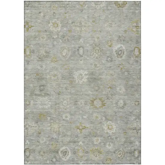 Gray Ivory And Gold Damask Washable Indoor Outdoor Area Rug Photo 8