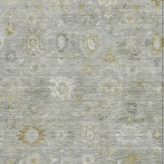 Gray Ivory And Gold Damask Washable Indoor Outdoor Area Rug Photo 3